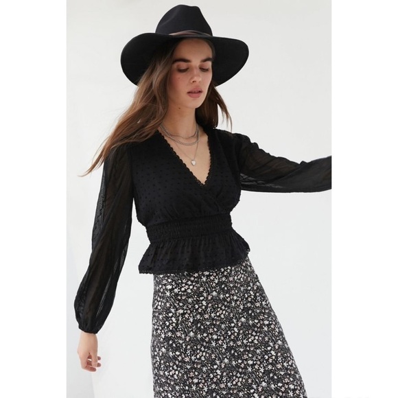 Urban Outfitters Tops - Urban Outfitters Boho Black Embroidered Cropped Long Sleeves Peplum Top Size S